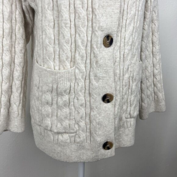 H&M Sweater Women Small Tan Knit Cardigan Button Up Wool Blend Grampa Pockets - Picture 8 of 14